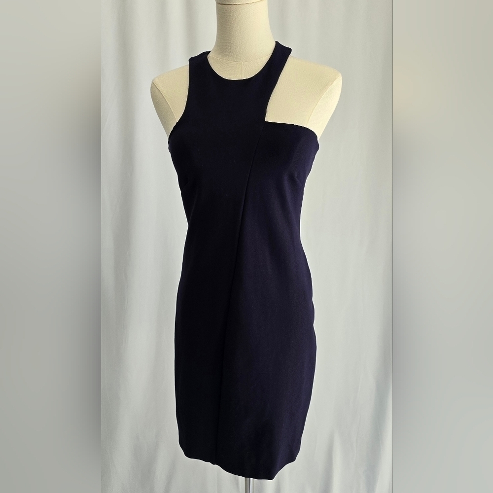 Halston Heritage Asymmetrical Neckline Purple Mini Sheath Dress Sz. S